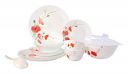 Larah by BOROSIL Red Carnation Opalware Glass Dinner Set (White) - 25 Pieces...