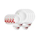 Larah by Borosil Red Carnation Opalware Dinner Set, 12 Pieces, White...