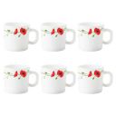 Larah By Borosil Red Carnation Opalware Mug Set (White) - 6 Pieces, 180 Ml...