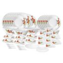 Larah by Borosil Red Iris Fluted Series Opalware Dinner Set | 66 Pieces for Family of 6 | Microwave & Dishwasher Safe | Bone-Ash Free | Crockery Set for Dining & Gifting | Plates & Bowls | White...