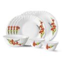 Larah by Borosil Red Iris Fluted Series Opalware Dinner Set | 13 Pieces for Family of 4 | Microwave & Dishwasher Safe | Bone-Ash Free | Crockery Set for Dining & Gifting | Plates & Bowls | White...