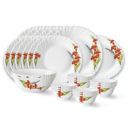 Larah by Borosil Red Iris Fluted Series Opalware Dinner Set | 27 Pieces for Family of 6...
