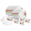 Larah by Borosil Red Iris Fluted Series Opalware Dinner Set | 28 Pieces for Family of 6 | Microwave & Dishwasher Safe | Bone-Ash Free | Crockery Set for Dining, White...