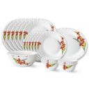 Larah by Borosil Red Iris Fluted Series Opalware Dinner Set | 21 Pieces for Family of 6...