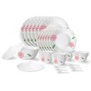 Larah by Borosil Red Mist Fluted Series Opalware Dinner Set | 40 Pieces for Family of 6...