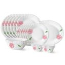 Larah by Borosil Red Mist Fluted Series Opalware Dinner Set | 21 Pieces for Family of 6...