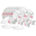 Larah by Borosil Red Mist Fluted Series Opalware Dinner Set | 31 Pieces for Family of 6 | White...