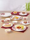 Larah by BOROSIL Red & White 24 Pieces Floral Printed Opalware Glossy Dinner Set...