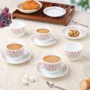 Larah by Borosil Regency Opalware Cup and Saucer Set of 12 pcs | Tea/Coffee Cups 220 ml, White...