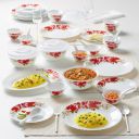 Larah by BOROSIL Rose Red 47 Pcs Opalware Dinner Set, White...
