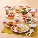 Larah by Borosil Rose Red Silk Series Opalware Dinner Set | 27 Pieces for Family of 6 | Microwave & Dishwasher Safe | Bone-Ash Free | Crockery Set for Dining & Gifting | Plates & Bowls | White...