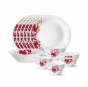Larah by Borosil Rose Red Silk Series Opalware Dinner Set, 19 Pieces, White...