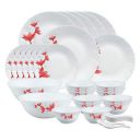 Larah by Borosil Ruby Opalware Dinner Set, 35 Pcs, White...