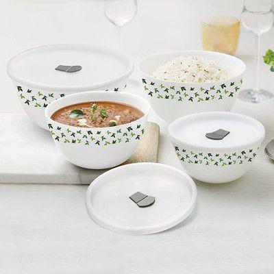 Larah by BOROSIL Sage Opalware Solid Microwave Safe Mixing and Serving Bowl Set (500 ml, 750 ml, 1000 ml, 1500 ml, White) - Set of 4