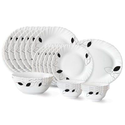 Larah by Borosil Shadow Fluted Series Opalware Dinner Set | 21 Pieces for Family of 6 