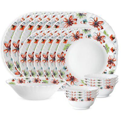 Larah by Borosil Silk Series Bali Opalware Dinner Set | 19 Pieces for Family of 6