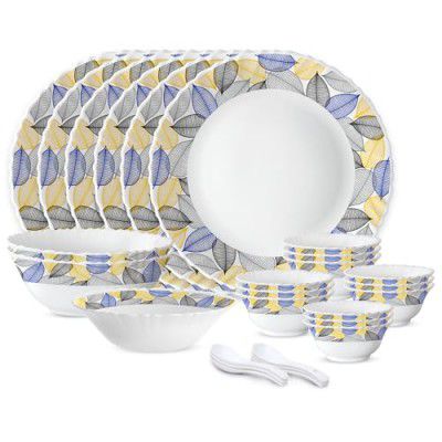 Larah by Borosil Silk Series Kora Opalware Dinner Set | 27 Pieces for Family of 6 