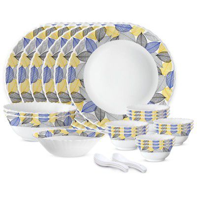 Larah by Borosil Silk Series Kora Opalware Dinner Set | 27 Pieces for Family of 6 | Microwave & Dishwasher Safe
