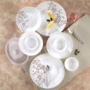 Larah by Borosil Silk Series Red Bud Opalware Dinner Set with Steel Spoon, Plates & Bowls | 55 Pcs...