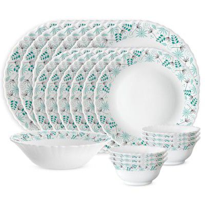 Larah by Borosil Silk Series Stardust Opalware Dinner Set | 19 Pieces for Family of 6