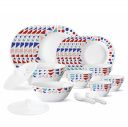 Larah by Borosil Speckle Silk Series Opalware Dinner Set | 35 Pieces for Family of 6 | White