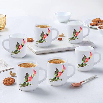 Larah by Borosil Stargazer Opalware Mug, Set of 6 Tea/Coffee Mugs