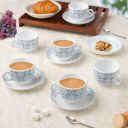 Larah by Borosil Sundrop Blue Opalware Cup and Saucer Set of 12 pcs...