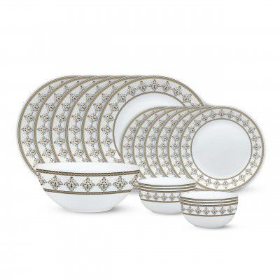 Larah by Borosil Syrah Kohinoor Series Opalware Dinner Set | 19 Pcs for Family of 6 