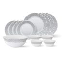 Larah by Borosil - Tiara Series, Black Grey Cone, 13 Pcs, Opalware Dinner Set, White...