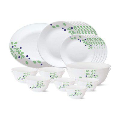 Larah by Borosil - Tiara Series, Foliage, 27 Pcs, Opalware Dinner Set, White