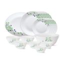 Larah by Borosil - Tiara Series, Foliage, 27 Pcs, Opalware Dinner Set, White...