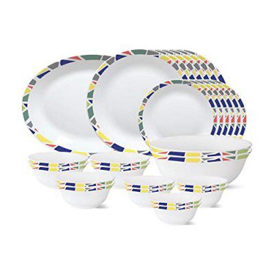 Larah by Borosil - Tiara Series, Garnet, 27 Pcs, Opalware Dinner Set, White