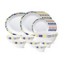 Larah by Borosil - Tiara Series, Garnet, 27 Pcs, Opalware Dinner Set, White...