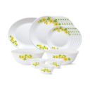 Larah by Borosil - Tiara Series, Golden Shower, 21 Pcs, Opalware Dinner Set, White...
