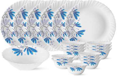 Larah by Borosil Twilight Silk Series Opalware Dinner Set, 19 Pieces, White