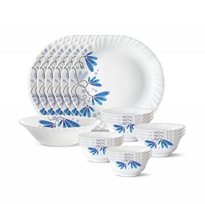 Larah by Borosil Twilight Silk Series Opalware Dinner Set, 19 Pieces, White