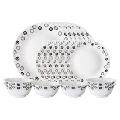 Larah by Borosil Universe Opalware Dinner Set, 18 Pieces, White