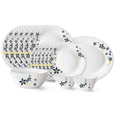 Larah by Borosil Viva Fluted Series Opalware Dinner Set | 21 Pieces for Family of 6 