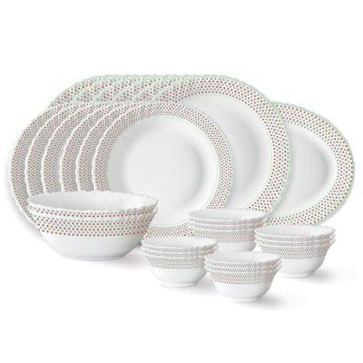 Larah by Borosil Waltz Fluted Series Opalware Dinner Set | 27 Pieces for Family of 6 