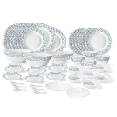 Larah by Borosil Weave Fluted Series Opalware Dinner Set | 66 Pieces for Family of 6 | Microwave & Dishwasher Safe | Bone-Ash Free | Crockery Set for Dining & Gifting | Plates & Bowls