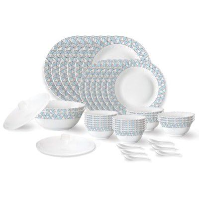 Larah by Borosil Weave Fluted Series Opalware Dinner Set | 40 Pieces