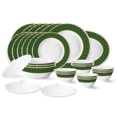 Larah by Borosil Yuri Fluted Series Opalware Dinner Set | 31 Pieces for Family of 6 | Microwave & Dishwasher Safe | Bone-Ash Free | Crockery Set for Dining & Gifting | Plates & Bowls | White