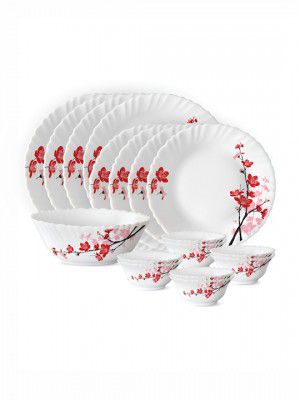 Larah by BOROSIL Jupiter White & Red 17 Pieces Printed Dinner Set