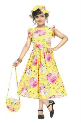 Laraib Fashion Girls Maxi Floral Print Dress with Cap & Purse