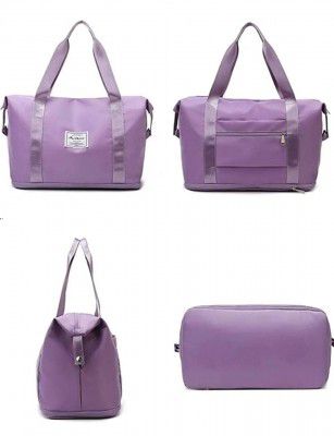 Large Capacity Folding Travel Bag, Foldable Travel Duffel Bag, Dry and Wet Separation Sports Portable Shoulder Bag, Travel Lightweight Waterproof Carry Luggage Bag (Purple)