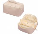 Large Capacity Travel Cosmetic Bag, Leather Makeup Bag with Handle and Divider...