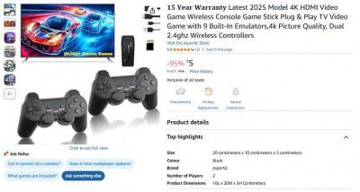 15 Year Warranty Latest 2025 Model 4K HDMI Video Game Wireless Console Game Stick Plug & Play TV Video Game 