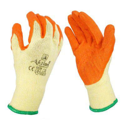 Latex Coated Safety Gloves Half Cotted | Conforms EN-388, FREE SIZE PACK OF 12