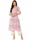 Lavender Stripe Printed V-Neck Embellished with Triangular Lace, Three Quarter Sleeves with Gota Lace Detail, Straight Kurta with Side Slits...