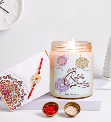 Aromatic Fables Lavender White Wax Scented Candles With Raksha Bandhan Gift Set